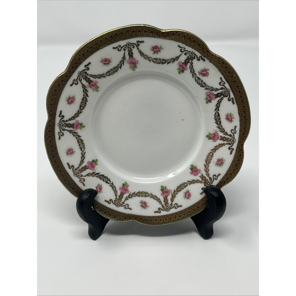Vintage Moritz Zdekauer (M.Z. Austria) Porcelain Saucer Neoclassical Pink Roses